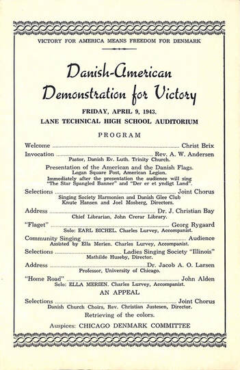 Program for the Danish-American Demonstration for Victory in Chicago in 1943.