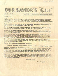Front page of WWII newsletter to G.I. members of Our Savior's United Lutheran Church in Chicago.