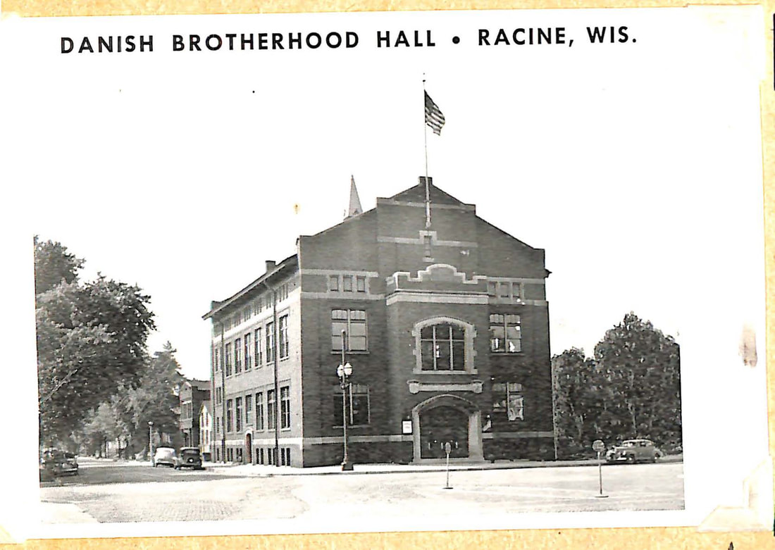 Postcard of the Danish Brotherhood Hall in Racine, Wisconsin, circa 1942